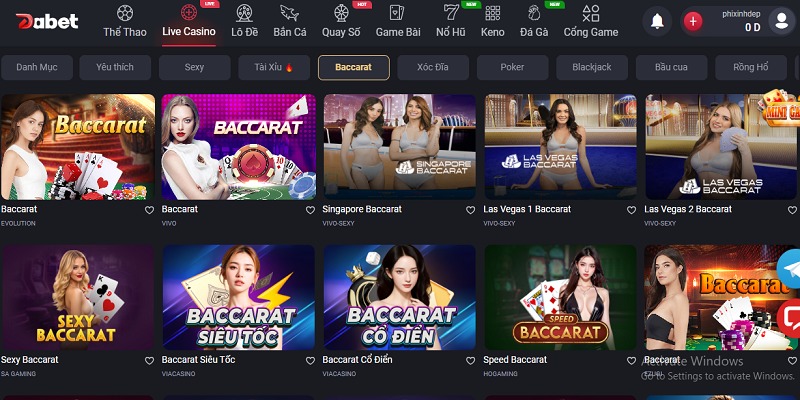 Baccarat là game casino thịnh hành tại nhà cái Dabet